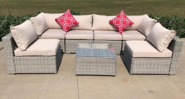 Диван-Трансформер AFINA модульный плетеный из иск. ротанга YR822BgB Grey/Beige купить в Пыть-Яхе